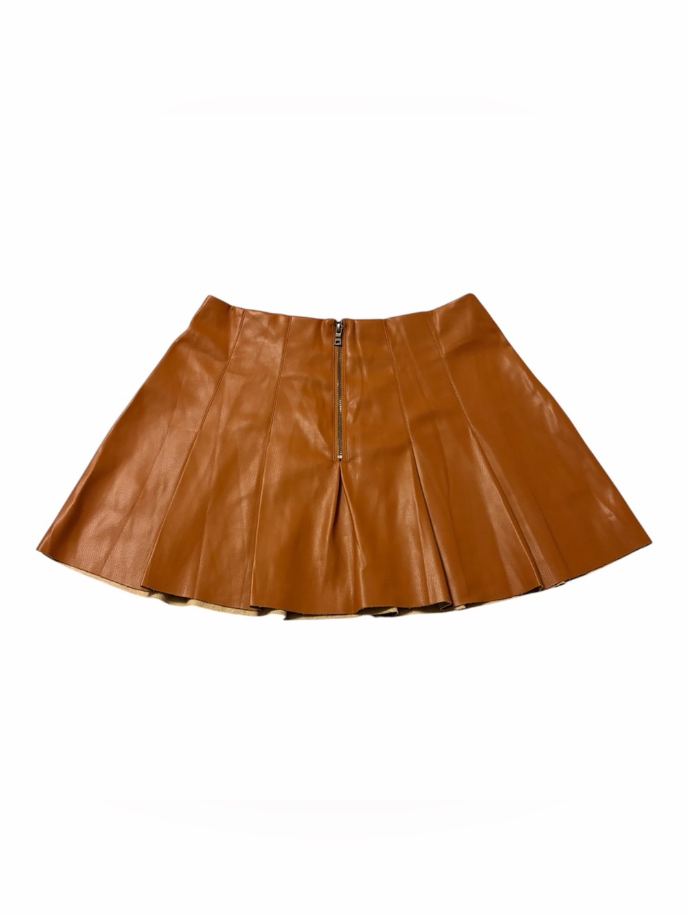 NWT Anthropologie dRA Pleated Faux Leather Mini Skirt Tan Size Small - Picture 3 of 5